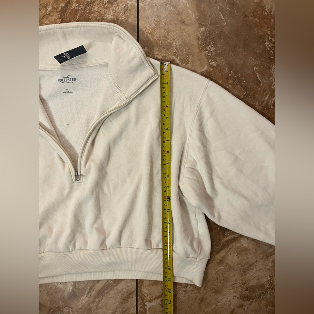 🆕 Brand New Hollister crop sweatshirt quarter zip baggy loose fit size XL cream - Picture 6 of 9